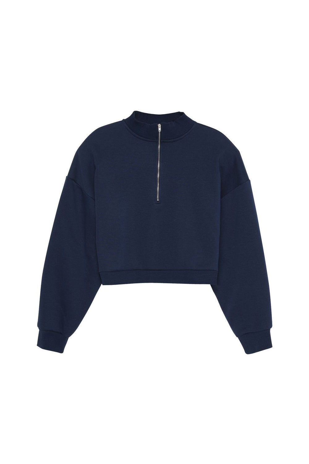 Fermuar Detaylı Crop Sweatshirt Lacivert