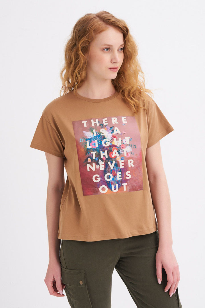 Baskılı Tişört Kahverengi