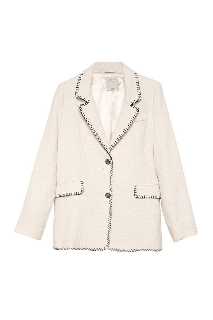 Stitching Detailed Blazer Jacket Ecru