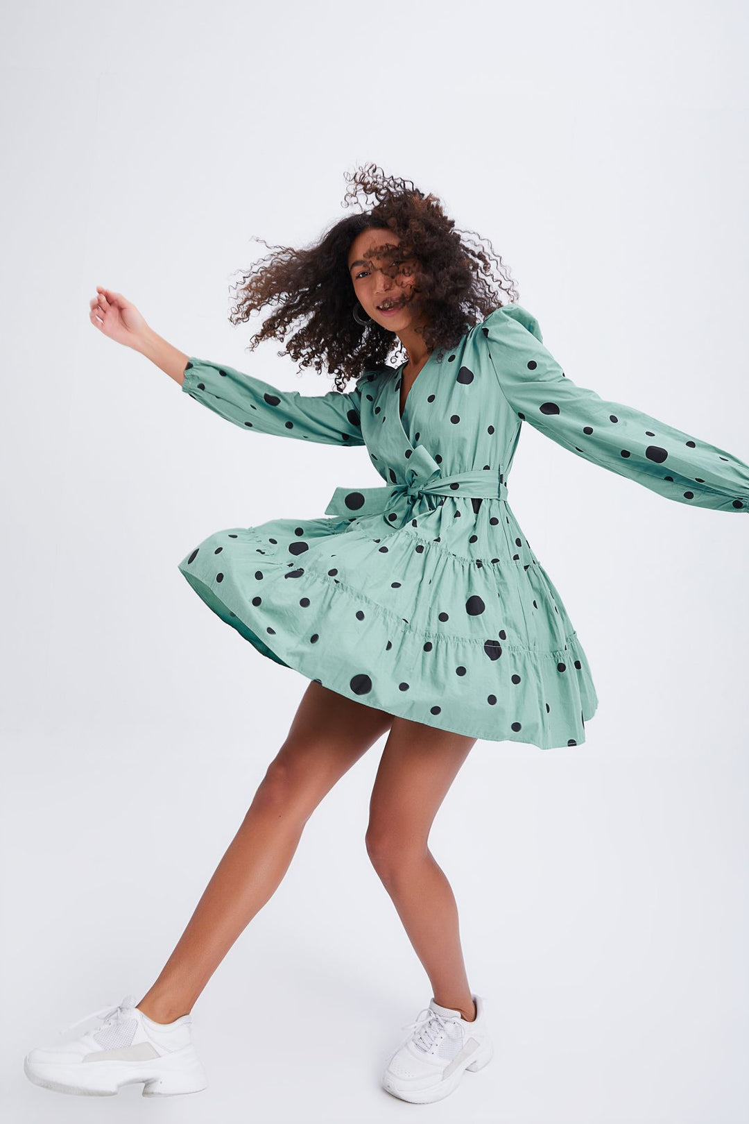 Belted Polka Dot Dress Mint