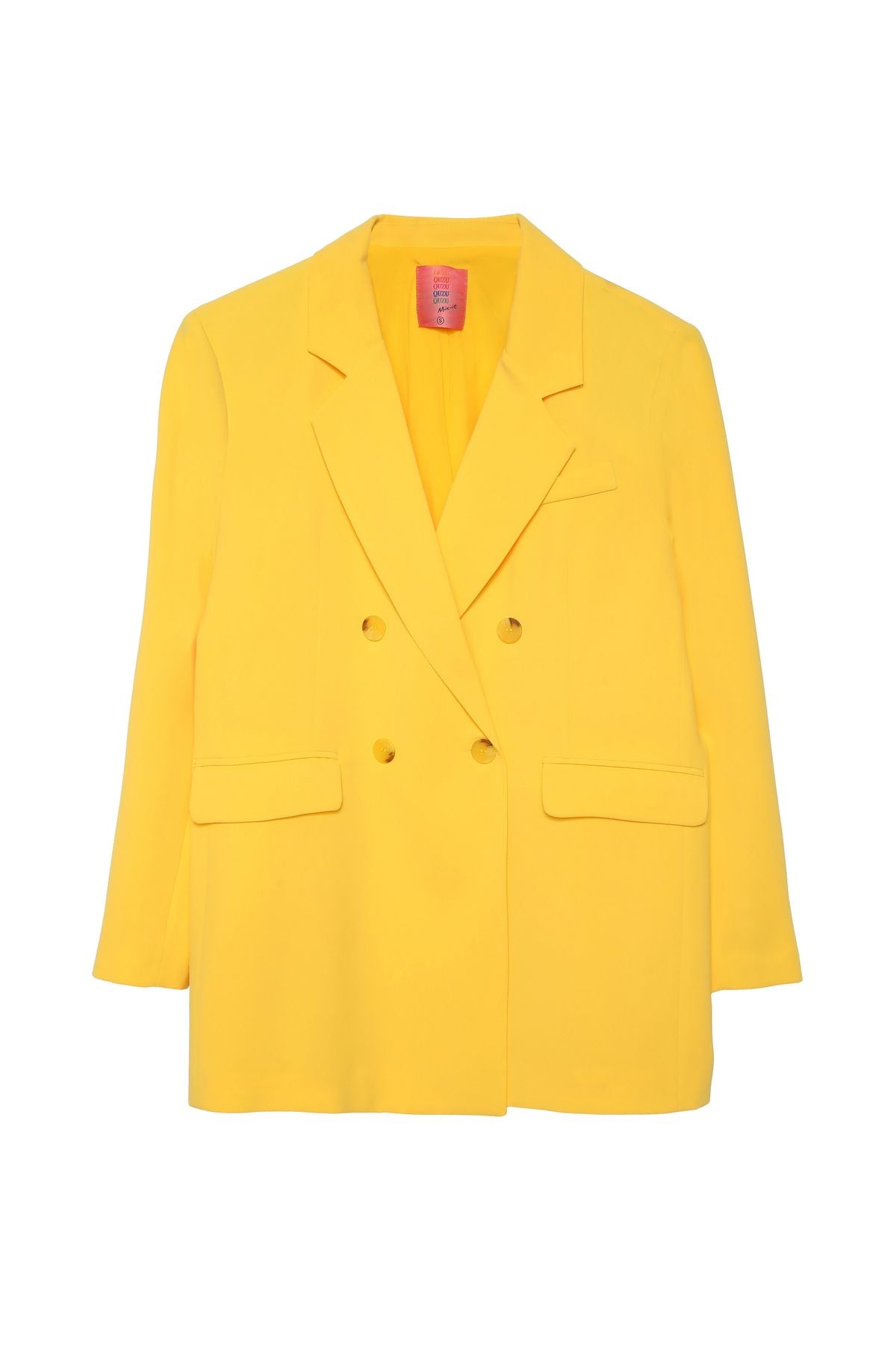 Düğme Detaylı Kruvaze Yaka Oversize Blazer Ceket Sarı
