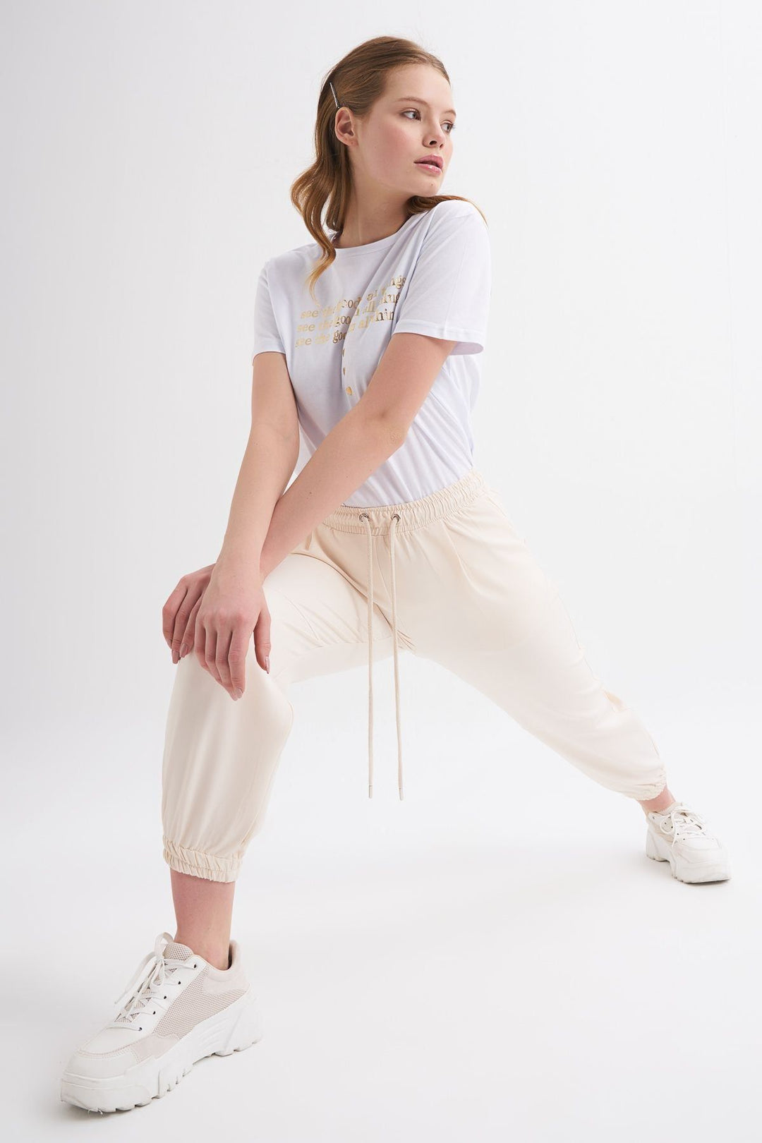 Elastic Leg Trousers Bone