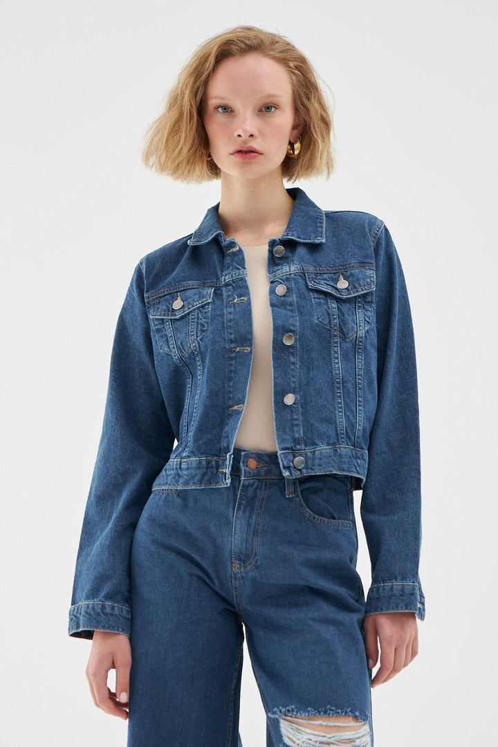Crop Denim Jacket Blue