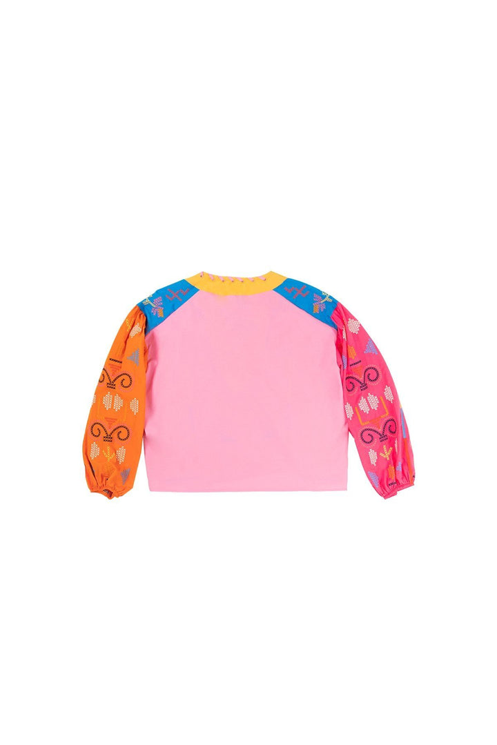 Etnik Desenli Bağlamalı Gömlek Pembe