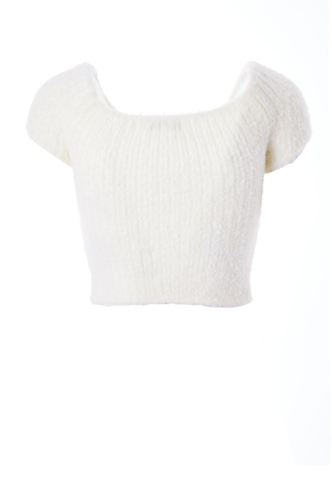 Düşük Omuz Crop Triko Beyaz