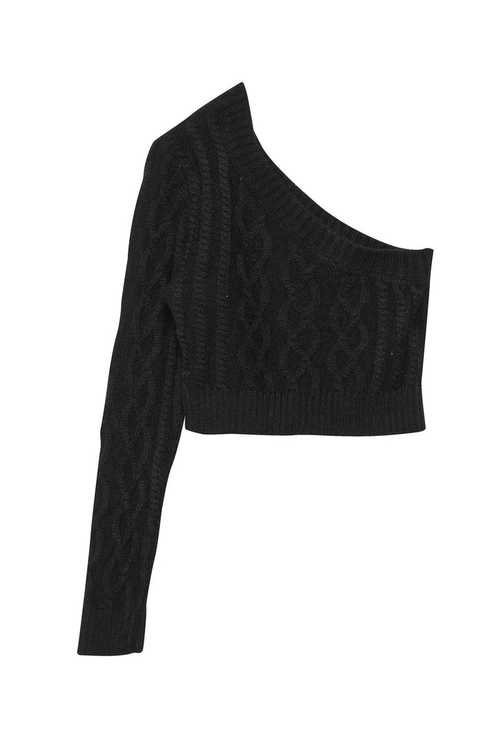 Single Sleeve Crop Sweater Black