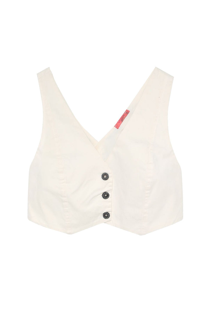 Cross-Back Buttoned Vest Jacket Bone