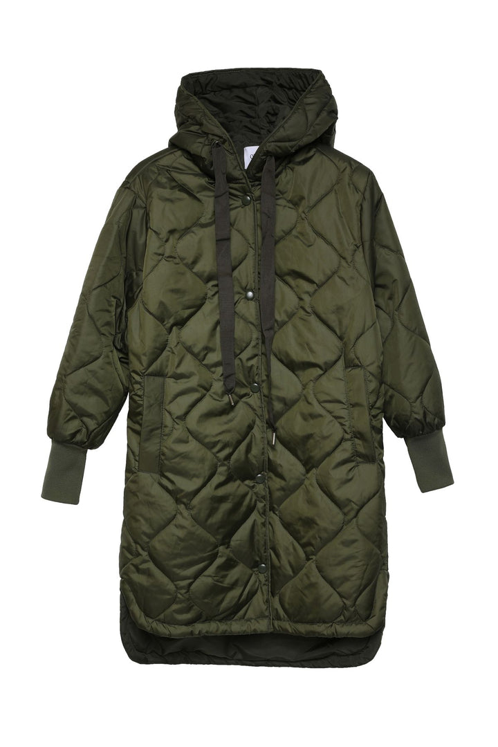 Hooded Quilted Long Coat Khaki