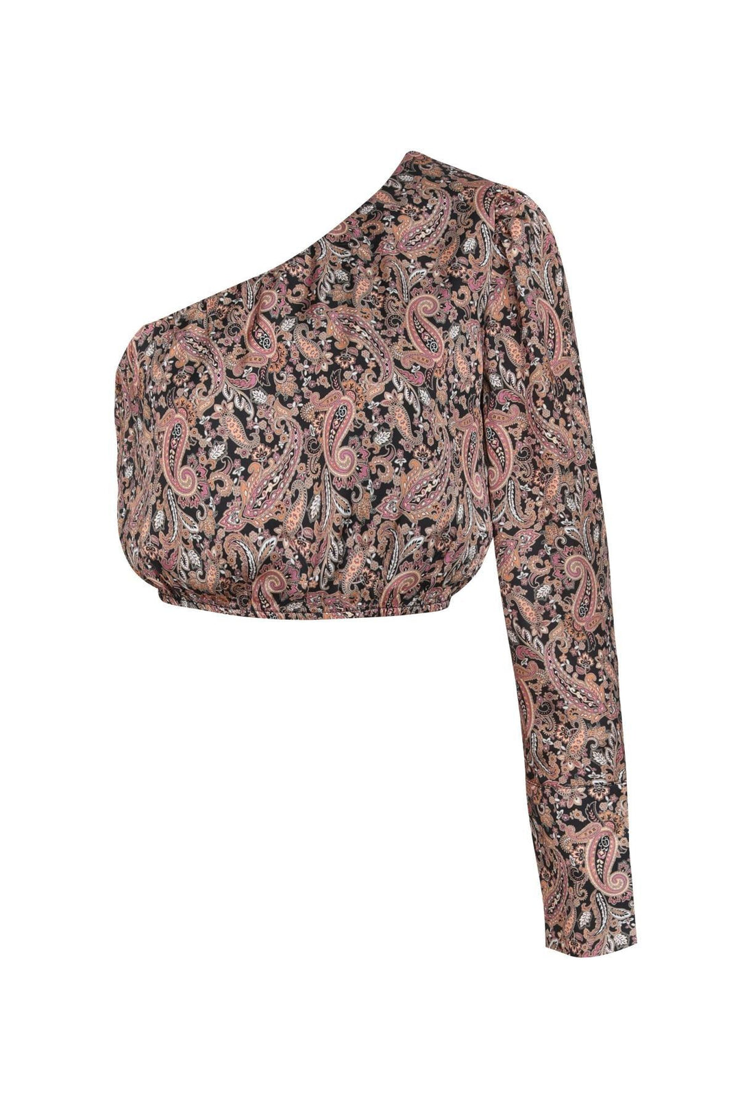 Desenli Tek Omuz Bluz Kahverengi