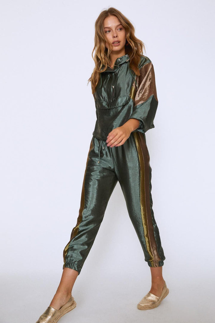 Hooded Shiny Sweatshirt Khaki