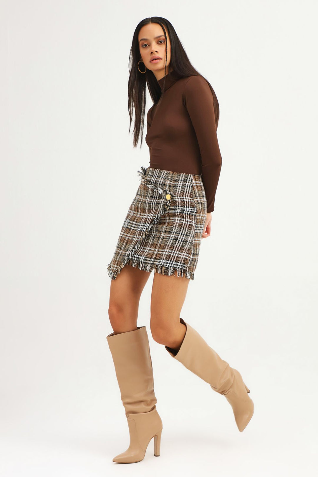 Tasseled Asymmetrical Skirt Brown