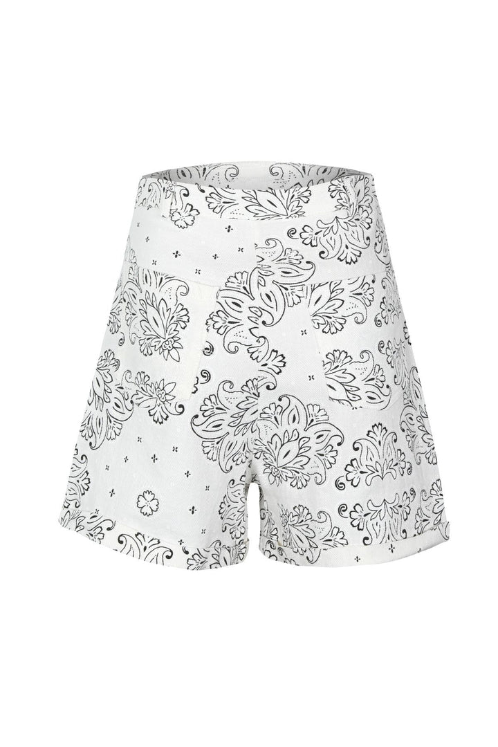Desenli Şort Beyaz