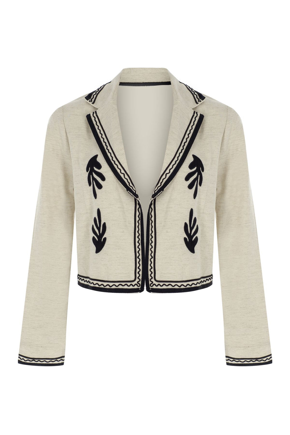 Embroidery Detailed Linen Jacket Beige