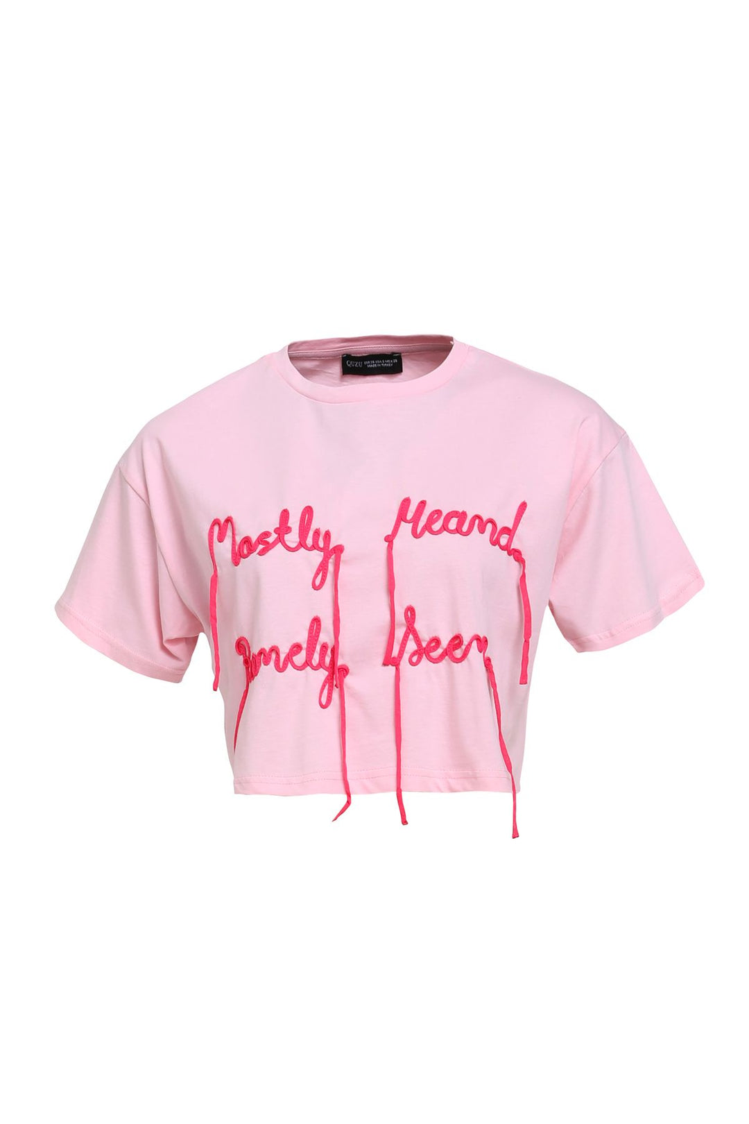 Embroidery Detailed Crop T-Shirt Pink