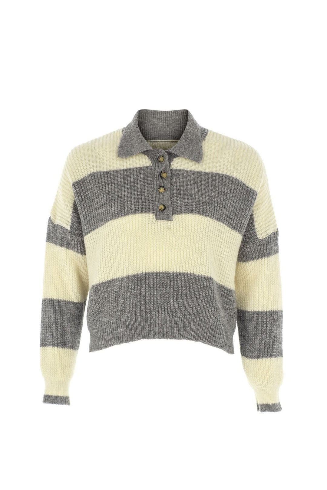 Polo Neck Striped Pullover Gray