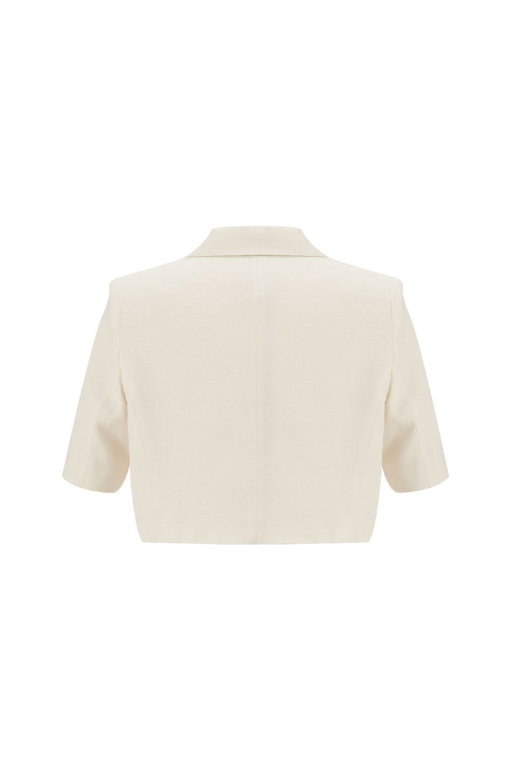 Linen Crop Blazer Jacket Natural