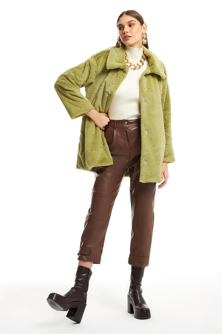 Cepli Peluş Mont Yeşil