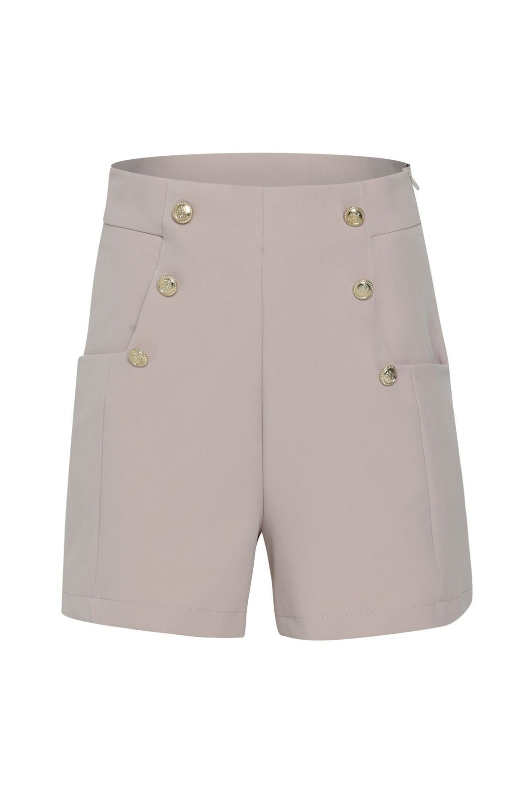 Düğme Detaylı Yüksek Bel Şort Taş