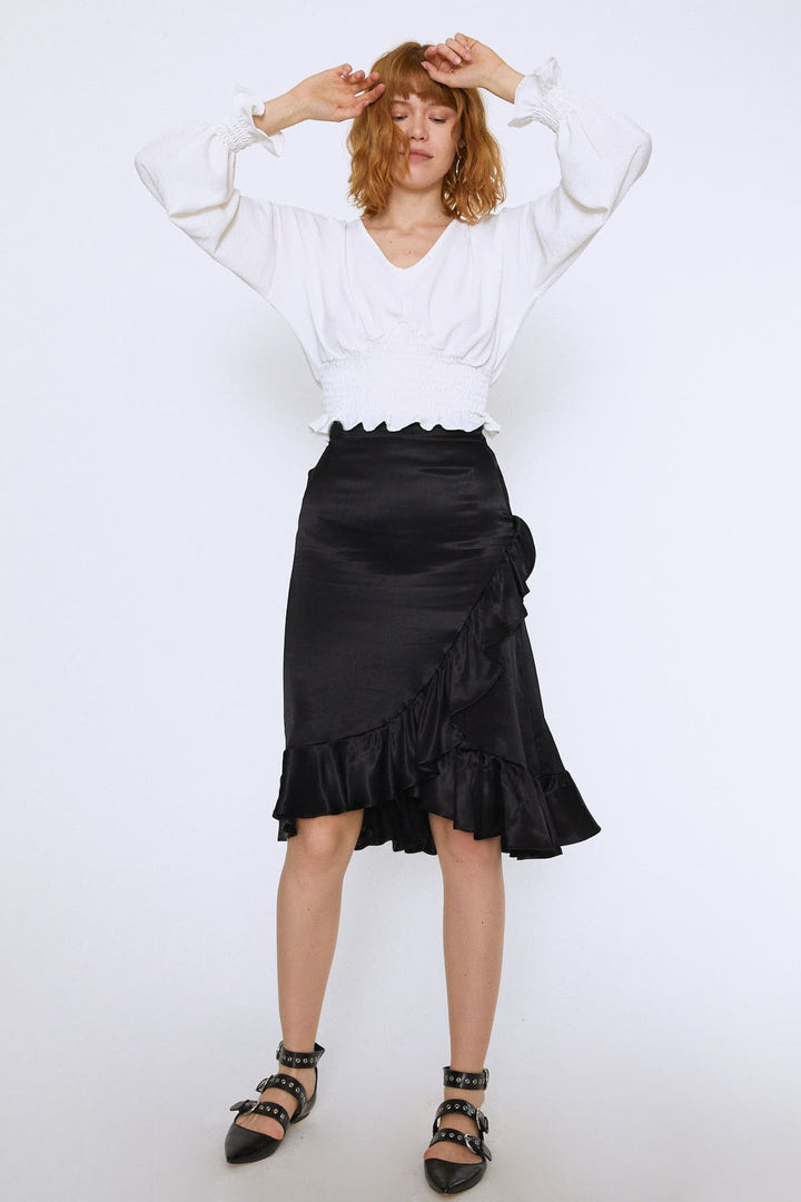 Beli Gipeli V Yaka Crop Bluz Ekru