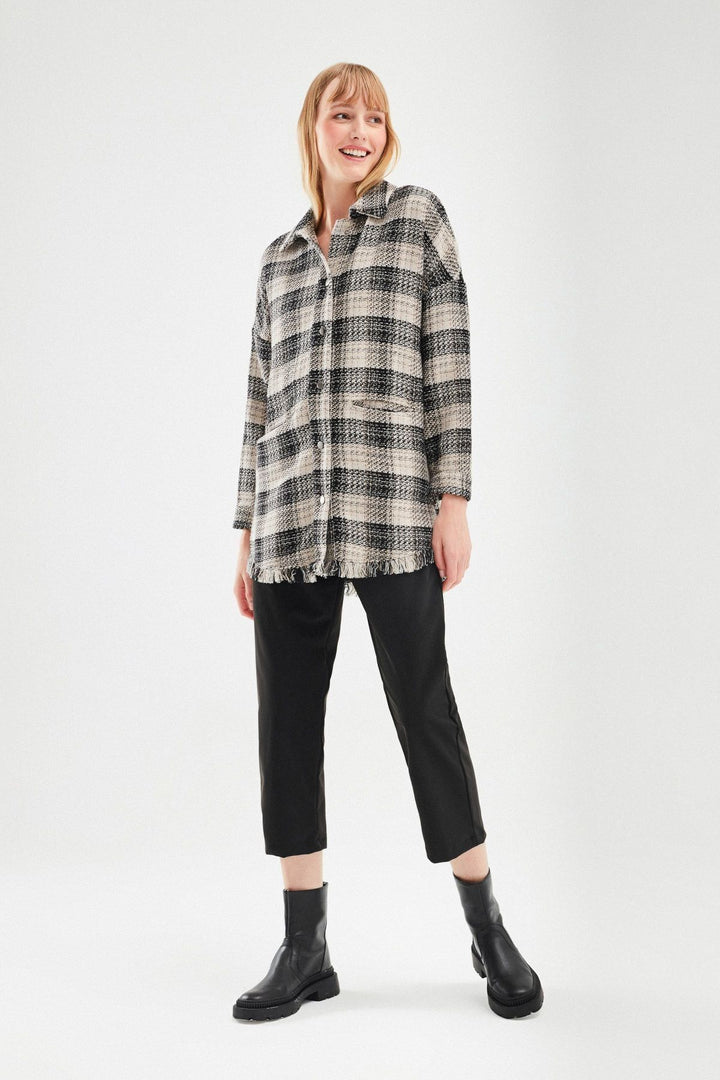 Plaid Tasseled Shirt Black