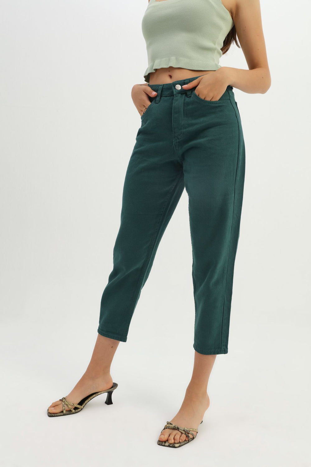 Gabardine Mom Jean Dark Green