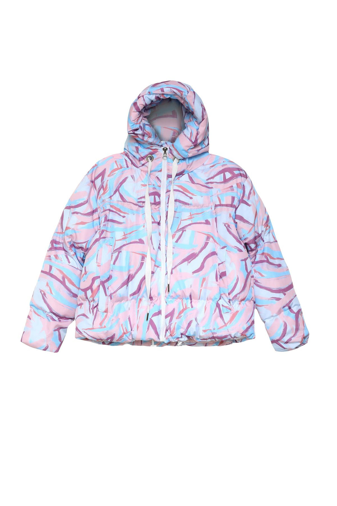 Colorful Zippered Hooded Inflatable Coat Ecru