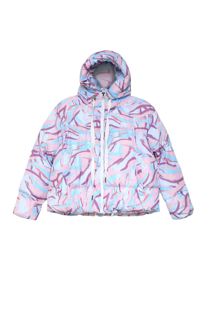 Colorful Zippered Hooded Inflatable Coat Ecru