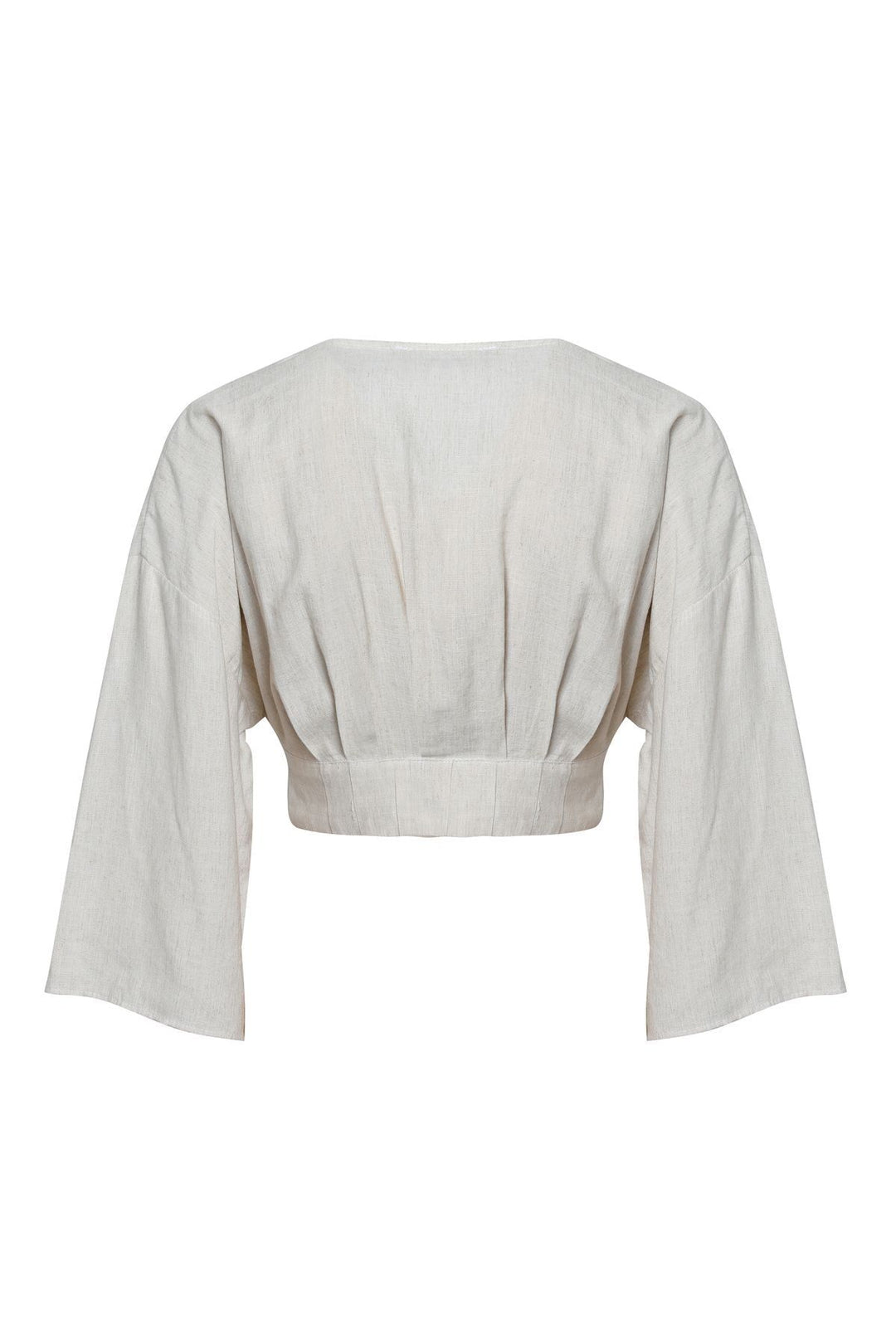 V Yaka Crop Keten Bluz Naturel