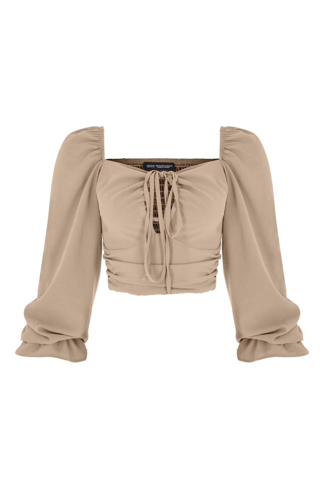 Tie Detailed Balloon Sleeve Blouse Beige