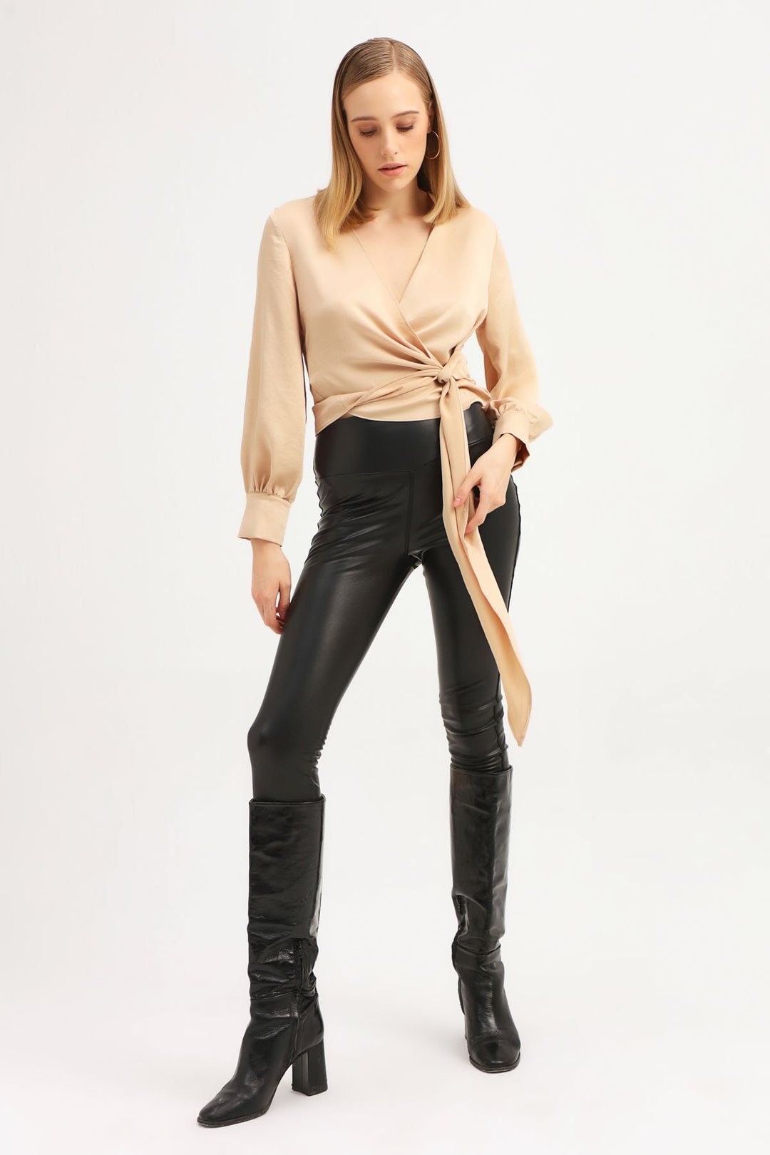 Double Breasted Collar Blouse Light Beige