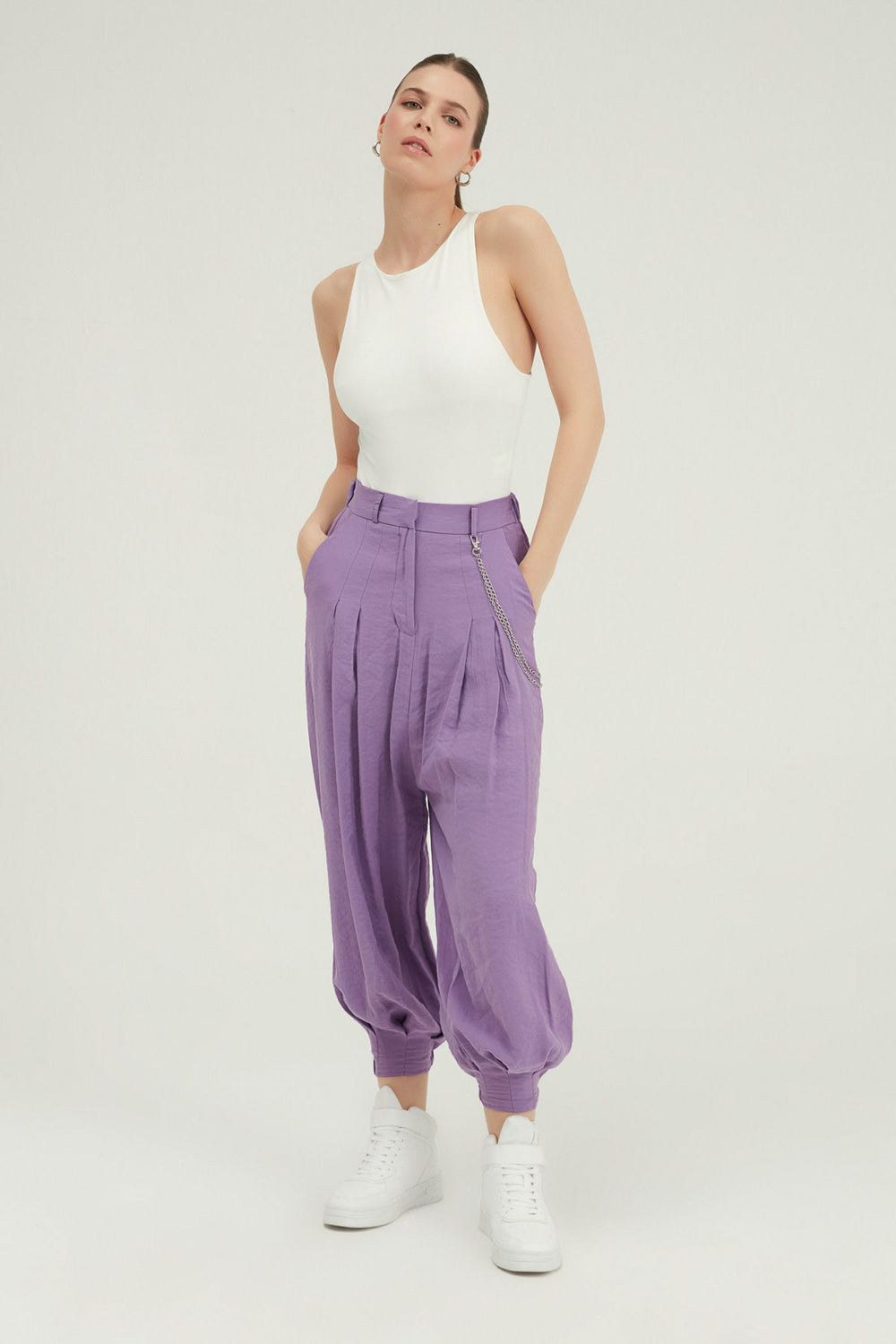 Chain Accessory Baggy Trousers Dark Lilac