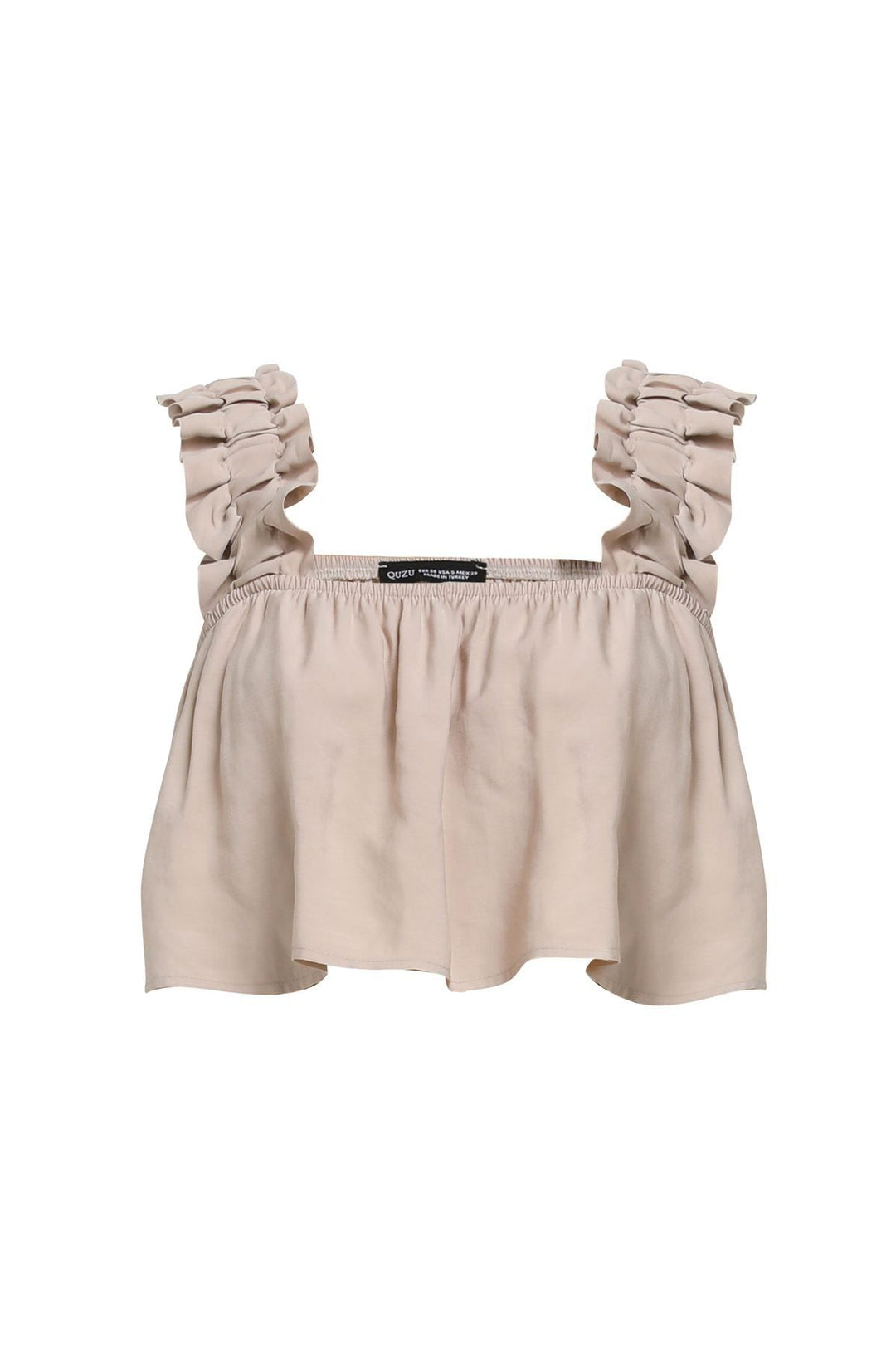 Fırfır Askılı Crop Bluz Bej