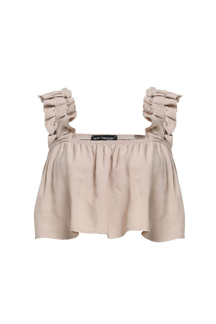 Fırfır Askılı Crop Bluz Bej