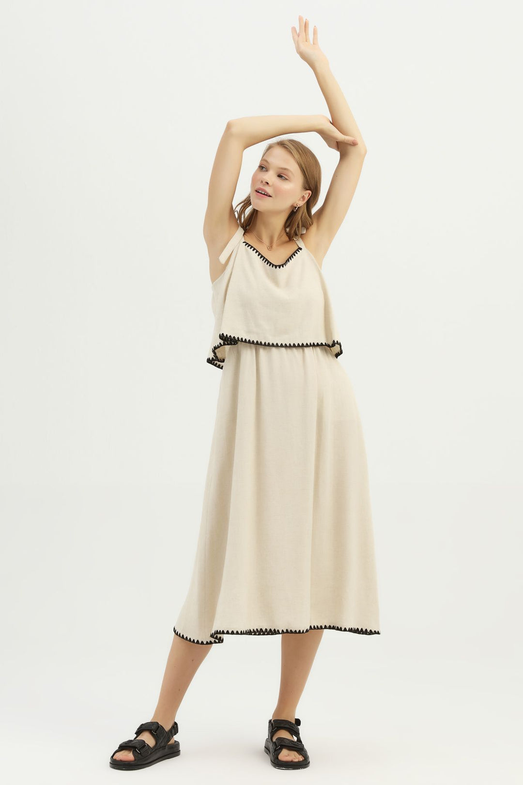 Askılı  Keten Elbise Naturel