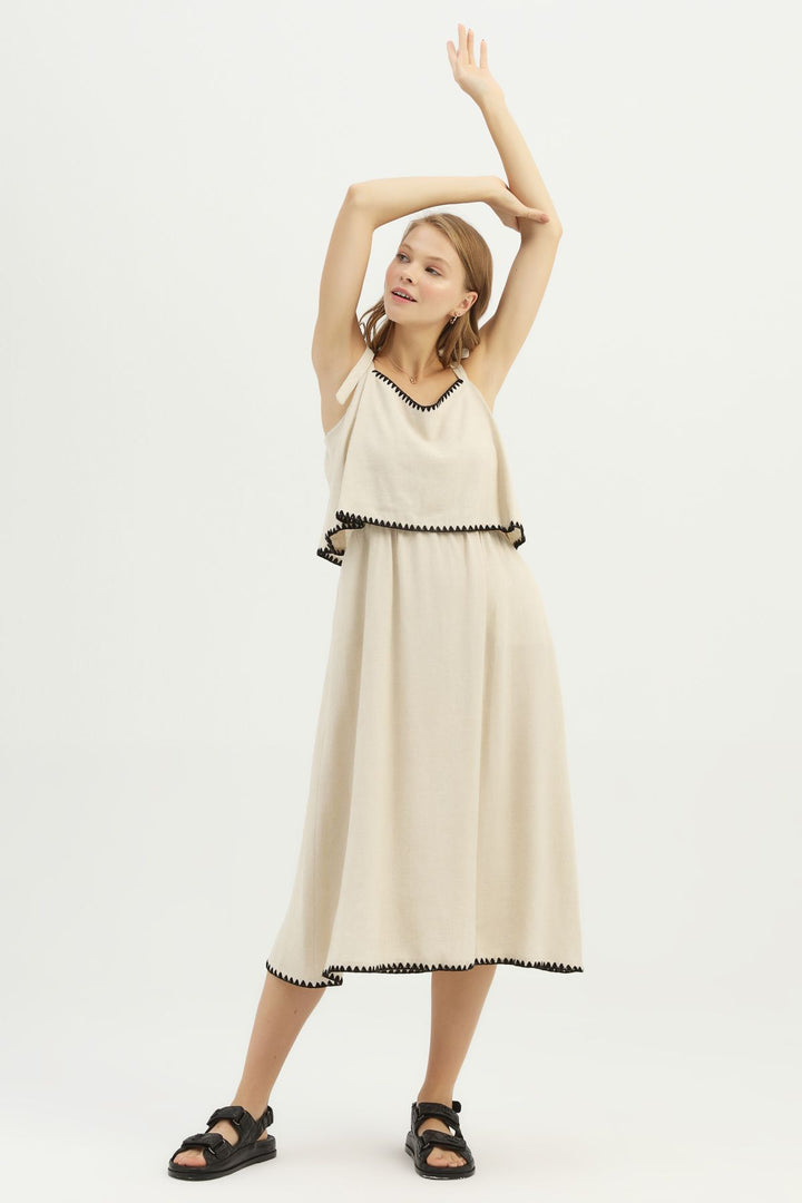Askılı  Keten Elbise Naturel
