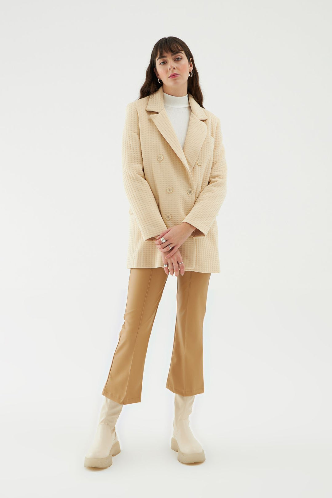 Dokulu Blazer Ceket Bej