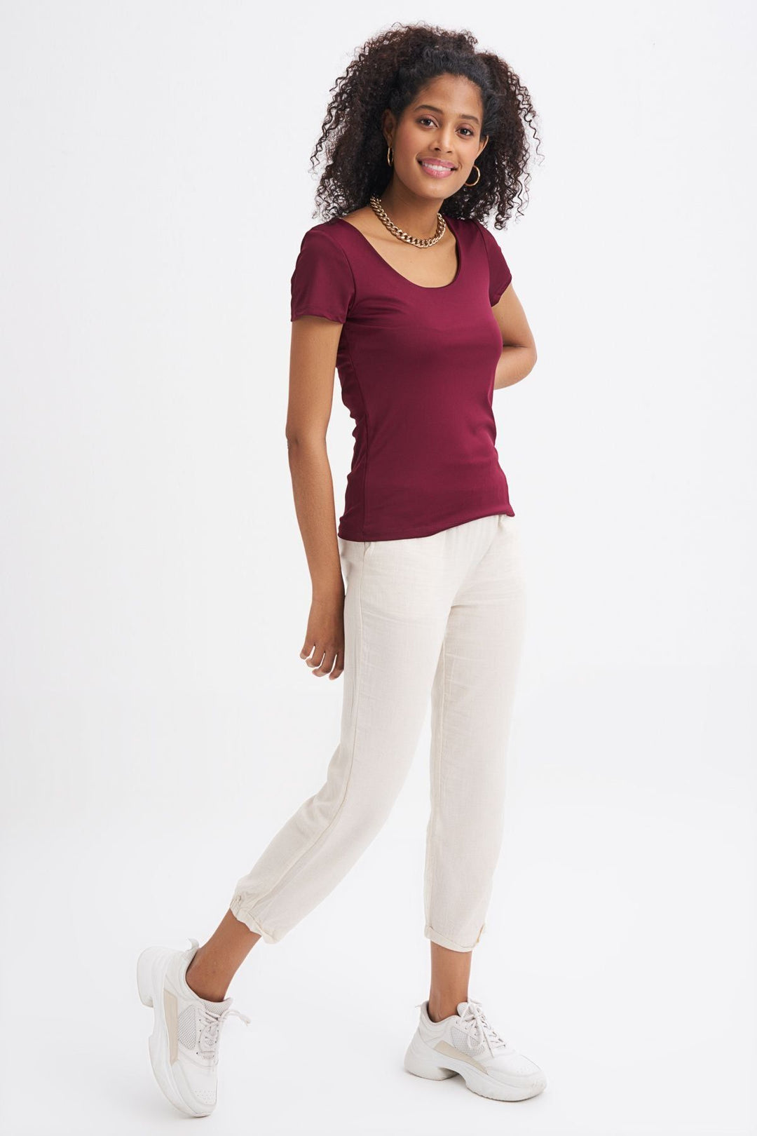 Short Sleeve Basic Blouse Plum
