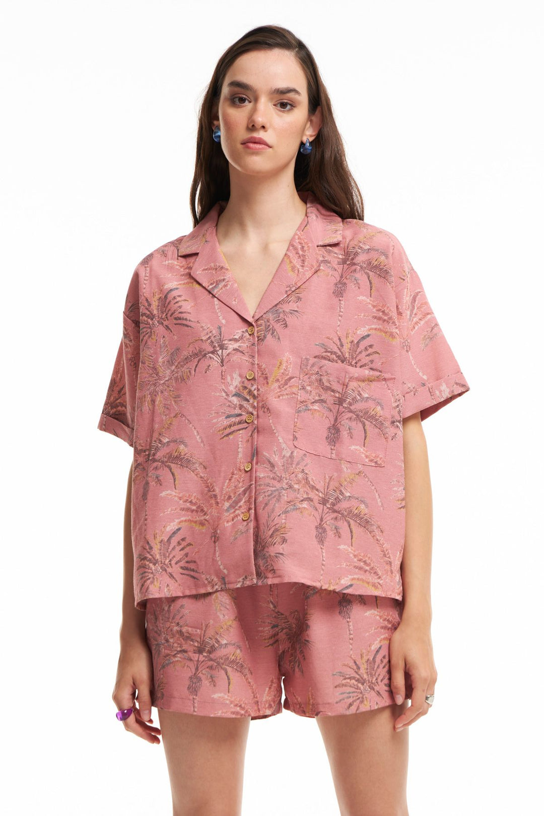 Patterned Short Sleeve Shirt Pink