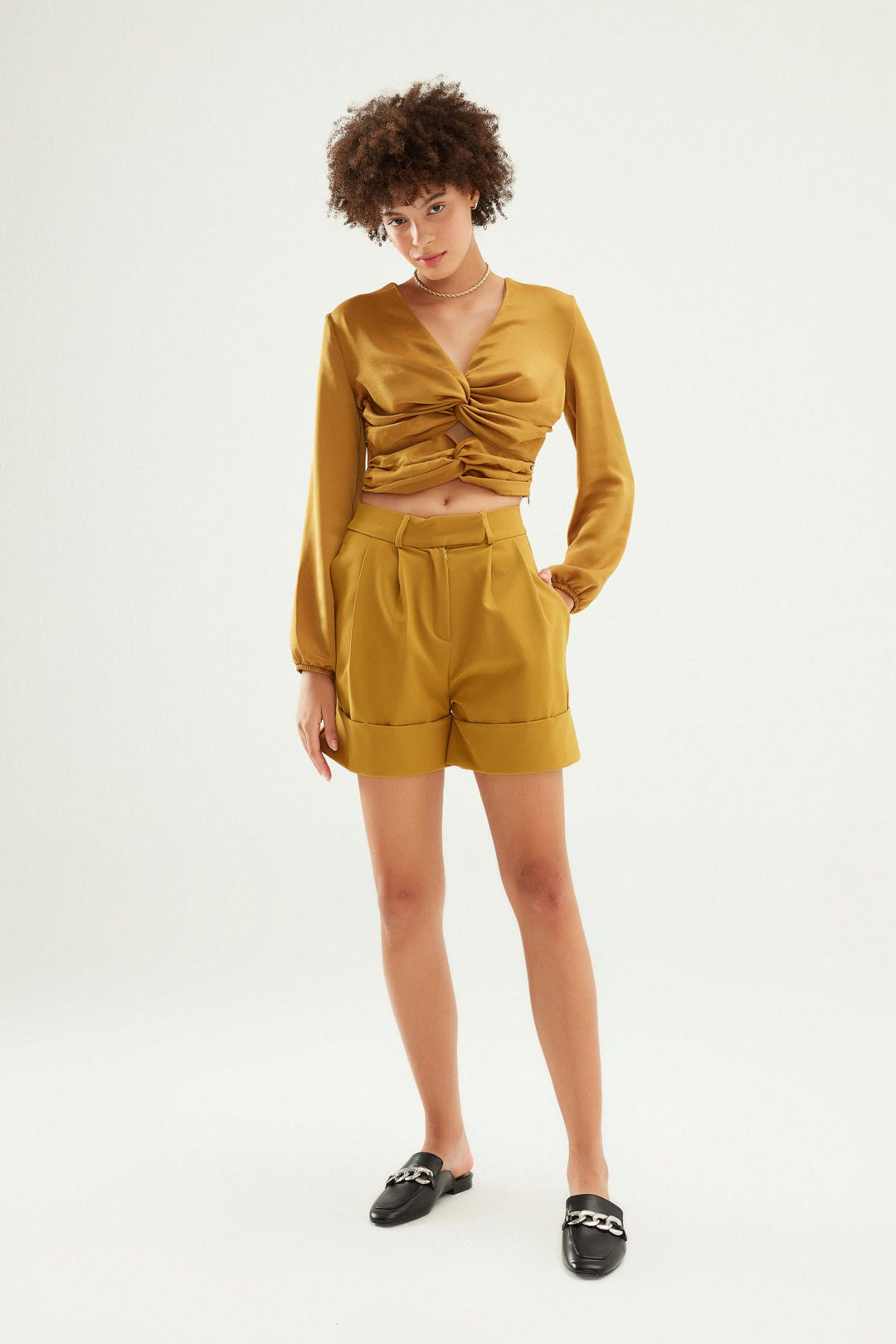 Decollete Detailed V-Neck Blouse Olive