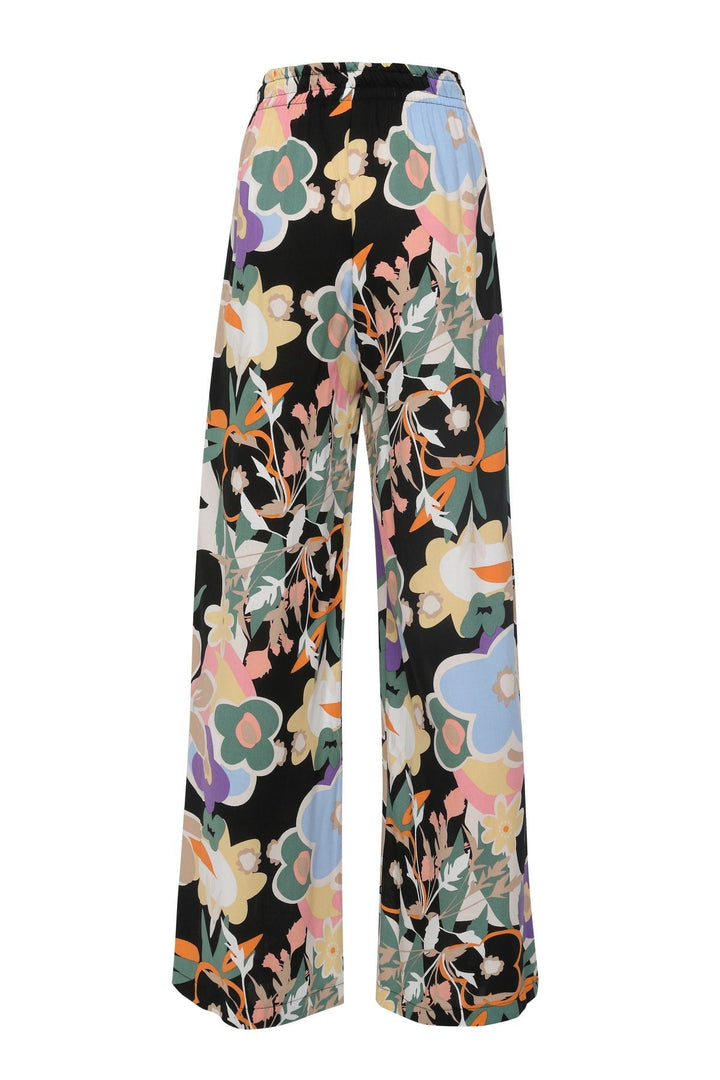 Desenli Bol Paça Pantolon Siyah