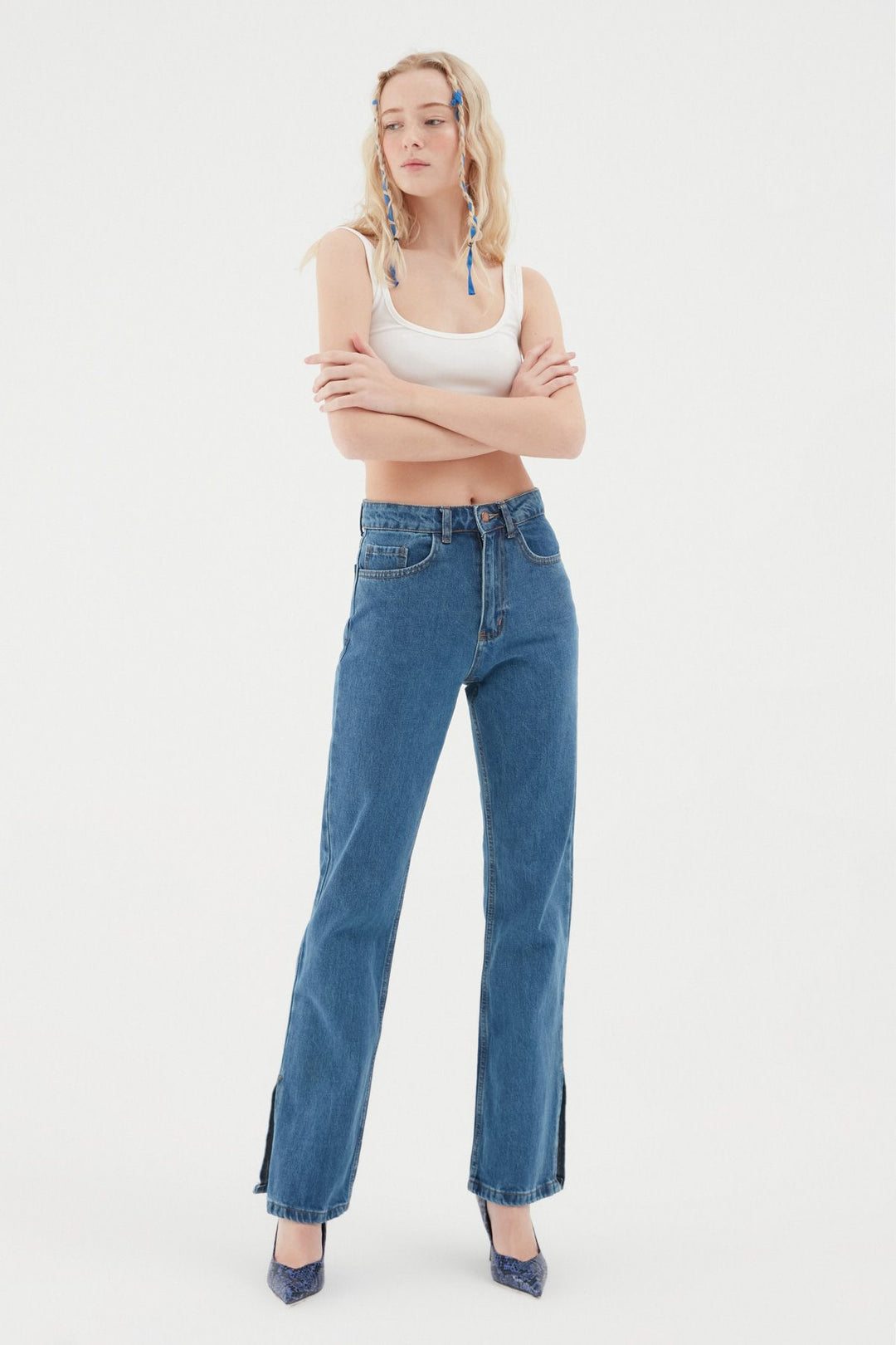 Slit Wide Leg Trousers Blue