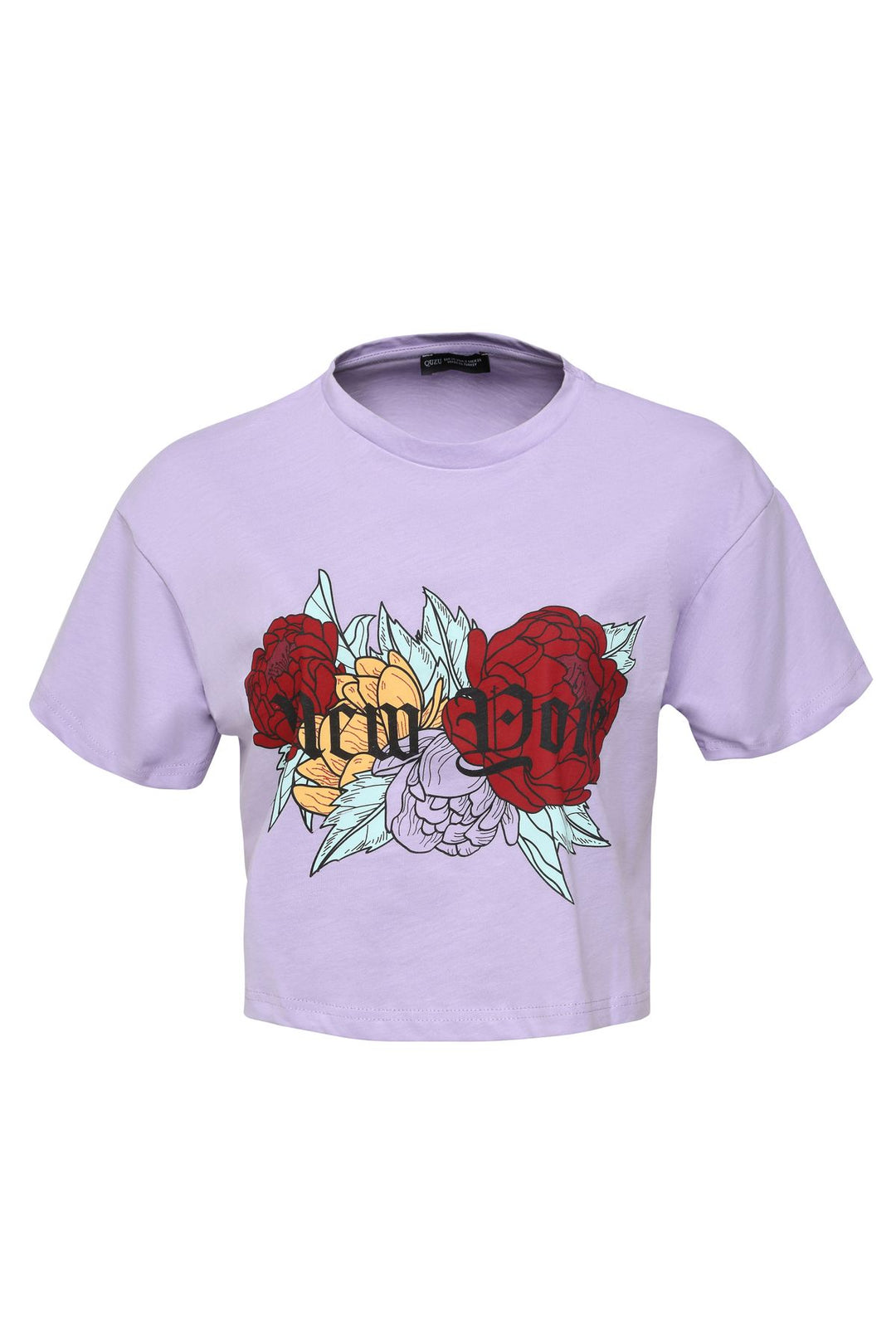 Baskılı Crop Tişört Lila