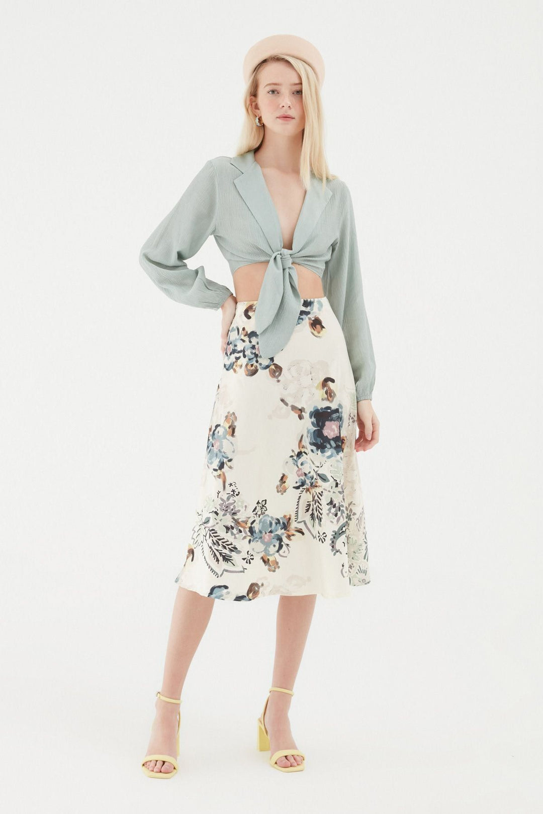 Patterned Satin Skirt Ecru