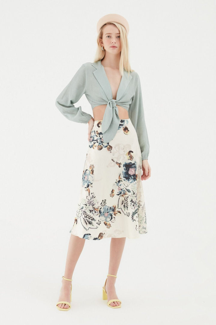 Patterned Satin Skirt Ecru