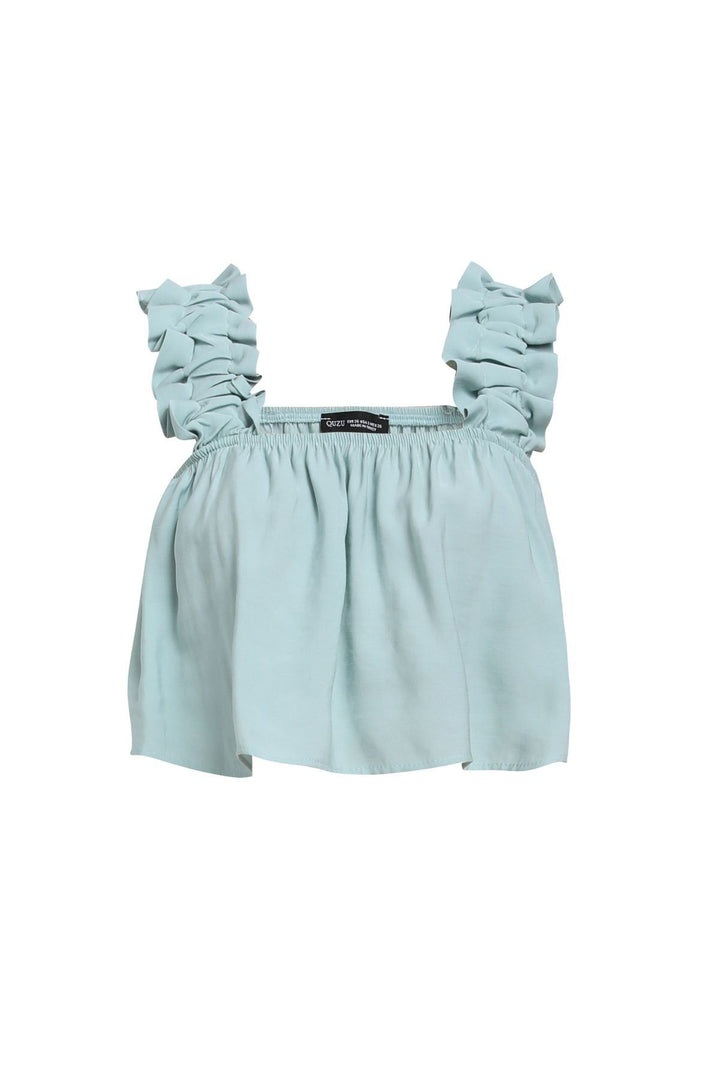 Fırfır Askılı Crop Bluz Açık Mint