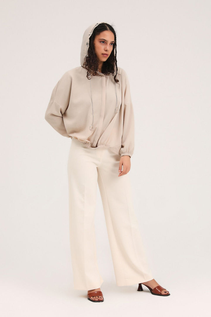 Kapüşonlu Oversize Gömlek Bej