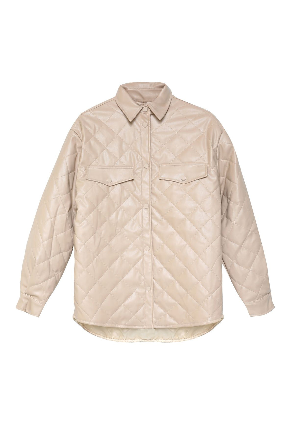 Quilted Leather Coat Beige