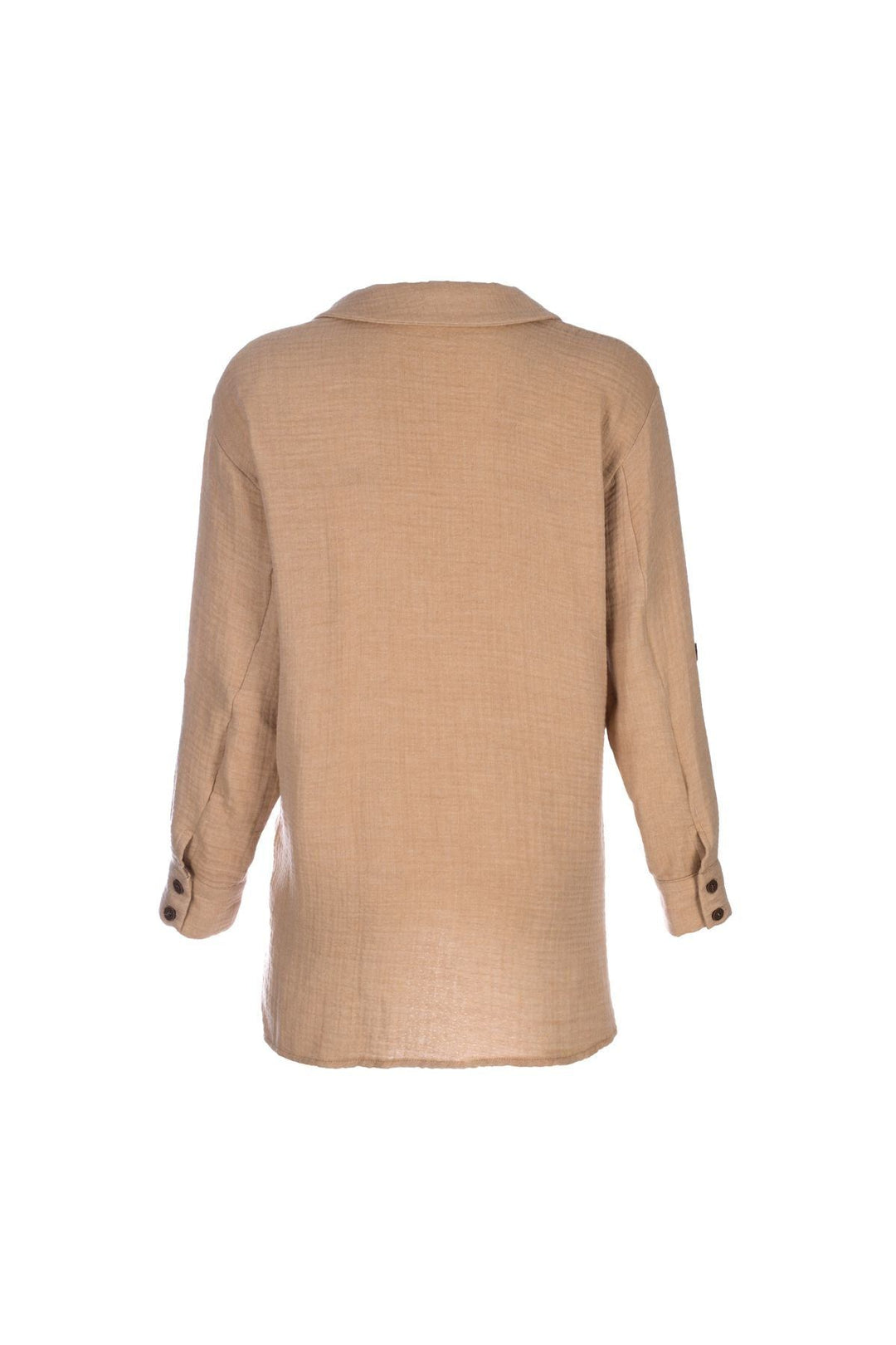 V Yaka Düğmeli Gömlek Bej
