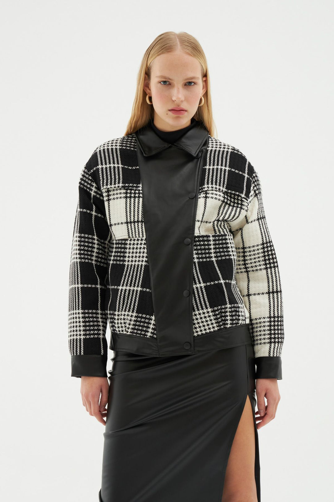 Leather Detailed Bomber Jacket Black