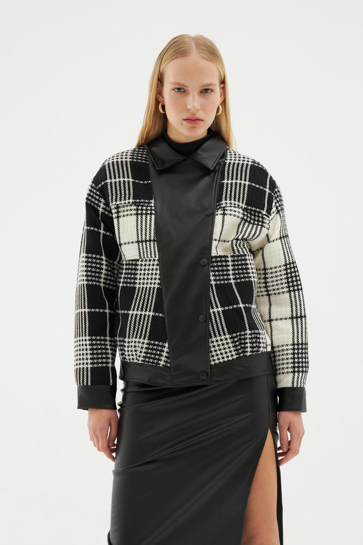 Leather Detailed Bomber Jacket Black